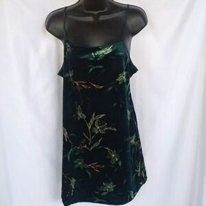 Vtg Angelique slip dress, velvet, dark green, floral